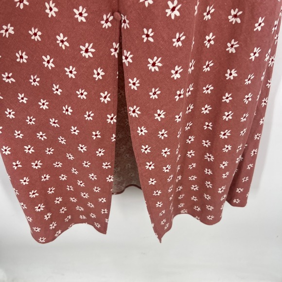 Zara Pink Floral Linen Blend Midi Dress Small Ruffle Button Front Slit Boho - Picture 7 of 8